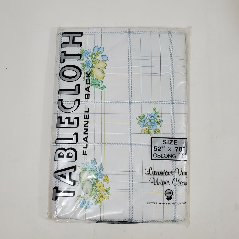 Better Home Floral Vinyl Oblong Tablecloth Flannel Back 52" X 70" Wipes Clean